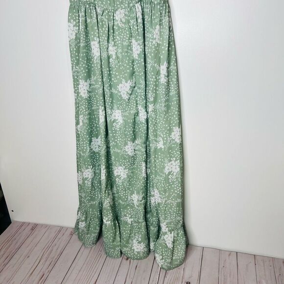 Light Green Cream Floral Tiered Maxi Dress - Picture 10 of 11